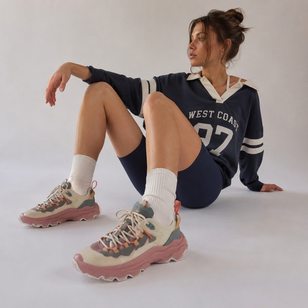 Sorel Women's Chunky Trail Sneakers in Pink, Beige & Sage